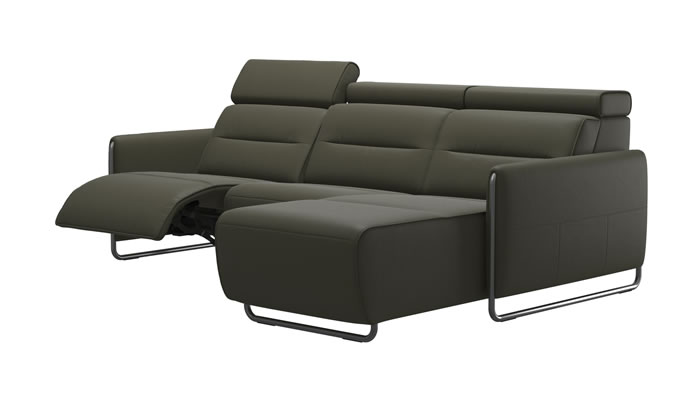 Stressless Emily Sofa with Long Seat and Recliner in Paloma Dark Olive Leather